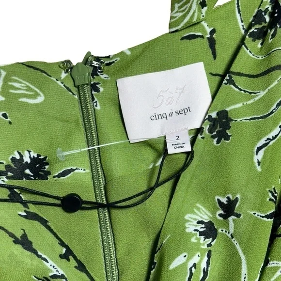 Cinq A Sept Green Vicky Floral Print Long Sleeve Mini Dress US 2